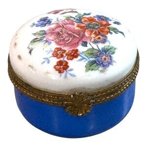 Limoges Ardalt France Porcelain Trinket Ring Jewelry Pill Box Floral Signed 2"